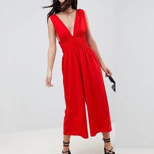 ASOS Ruched Waist Plunge Jumpsuit